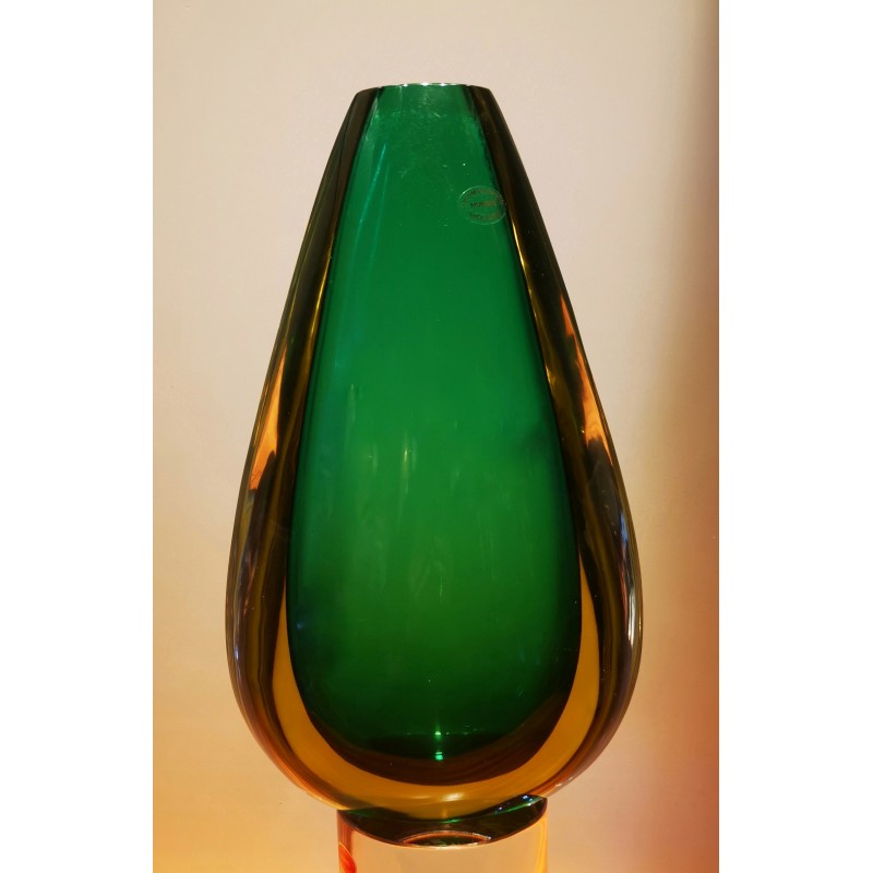 Vaso Sommerso Verde Smeraldo e Ambra, Archimede Seguso Fine anni '50  Home